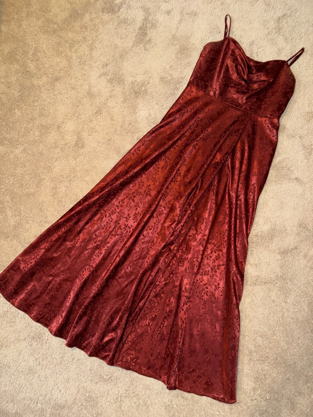 Spaghetti Strap Burnt Orange Satin Maxi Dress